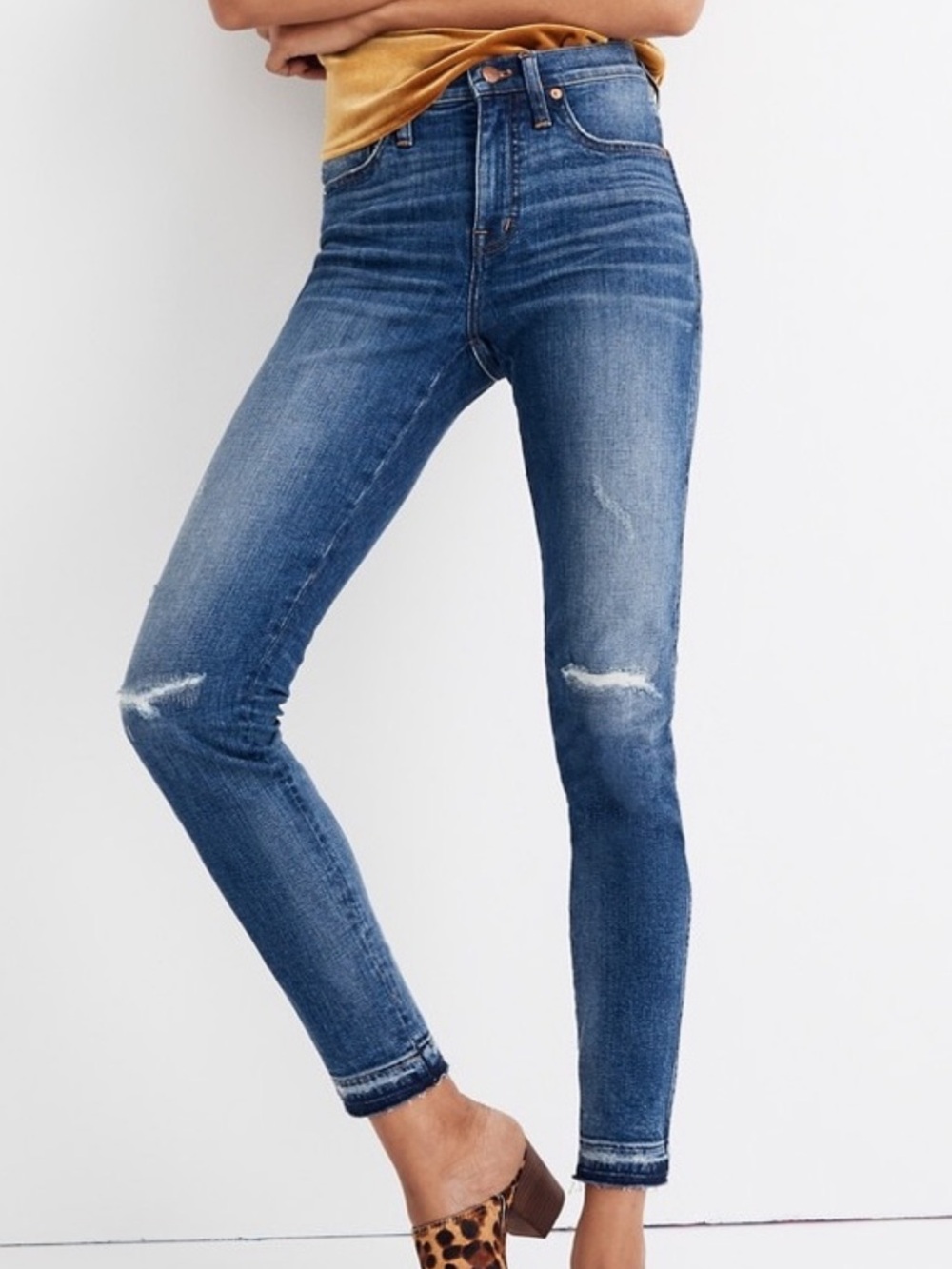 Madewell 9" High Rise Skinny Jeans, Distressed + Raw Cuffs - Womens 24P